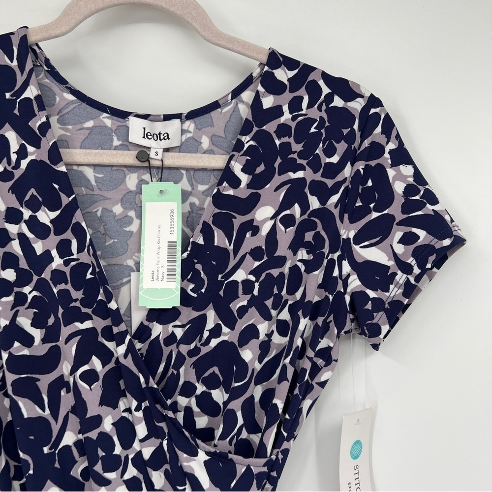 Leota Stitch Fix Exclusive Jemima Faux Wrap Knit Dress Blue Short Sleeves NWT